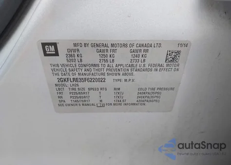 2015 GMC Terrain Sle-2 from USA, damaged, VIN 2GKFLRE35F6220022